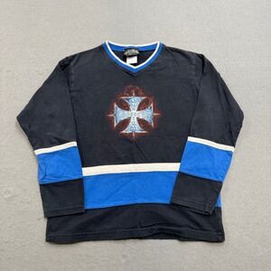 Y2K Silver Star Choppers Hockey Jersey Mens M Black Blue Biker Cross Affliction